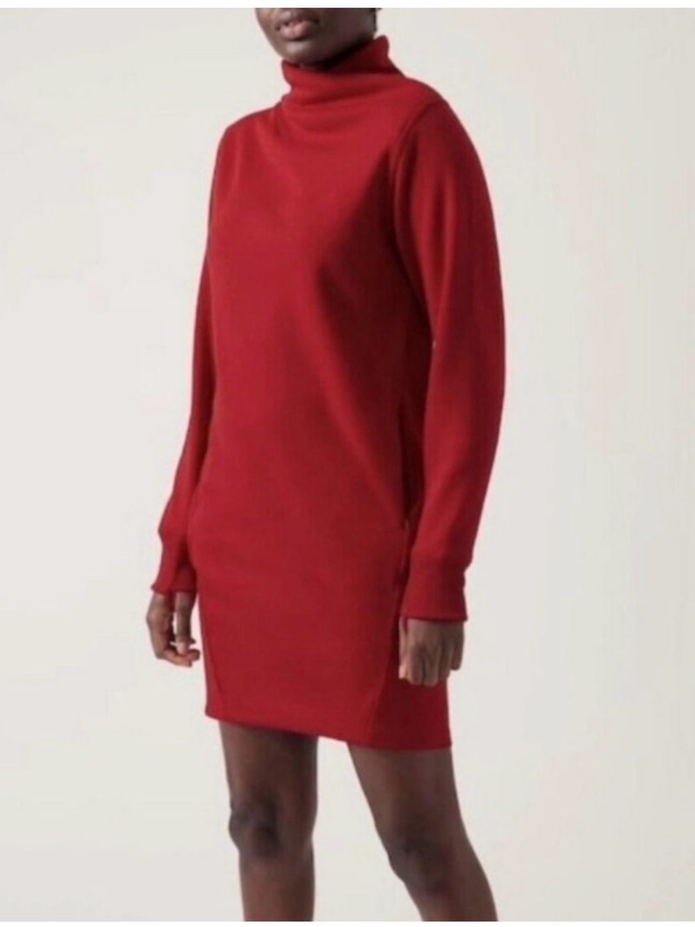 Athleta Red Turtleneck Sweatshirt Fleece Lined Dress size M